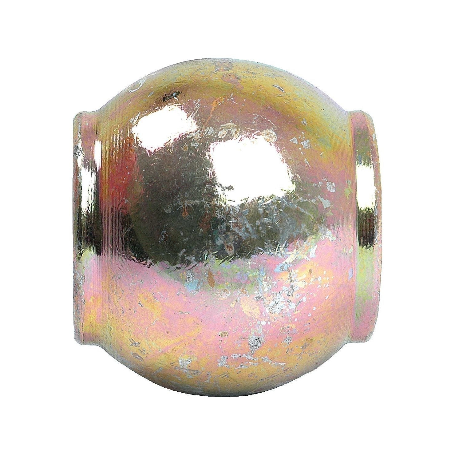 The Top Link Ball (Cat. 2/2) - S.3055 from Sparex is a round, iridescent metallic object with a symmetrical design and a recessed section in the middle, boasting a highly reflective surface. Ideal for multiple decorative and industrial applications, this product seamlessly combines form and function.