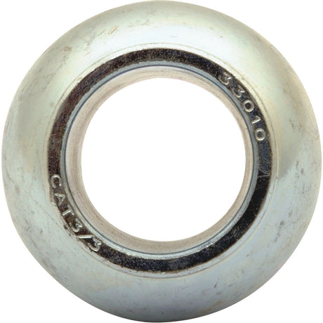 Close-up of a Top Link Ball (Cat. 3/3) - S.33010 by Sparex, with visible engraving on its outer ring showcasing manufacture information.