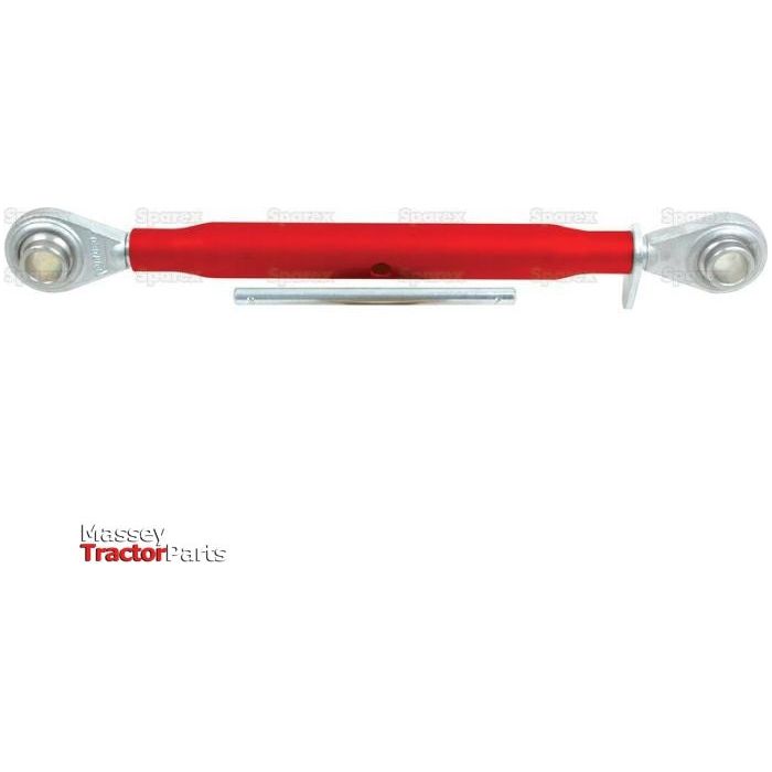 An adjustable Top Link (Cat.0/0) by Sparex, featuring metal ball and ball connecting ends with a 3/4'' precise thread size and a minimum length of 320mm in red, part number S.4419 from Massey Tractor Parts.