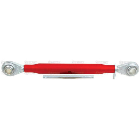 The Top Link (Cat.1/1) Ball and Ball, 1 1/8'' by Sparex (S.307), featuring a red adjustable body with silver end fittings, includes a removable adjustment rod beneath it and is suitable for various applications. Its minimum length is 410mm.