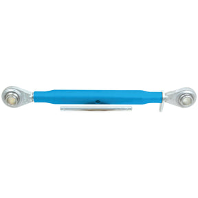 A Sparex Top Link (Cat.1/1) Ball and Ball, 1 1/8'', with a minimum length of 520mm, features blue metal end fittings and a central adjustment rod. It lies horizontally on a white background, suitable for various tensioning applications.