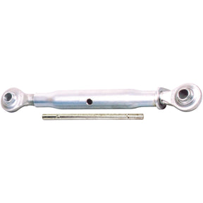 The Sparex Top Link (Cat.1/2) Ball and Ball, 1 1/8'', Min. Length: 525mm. - S.315, a metal rod with articulated joints on both ends and an additional smaller cylindrical rod beneath it, suitable for various mechanical applications, is displayed on a white background.