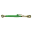 The Top Link (Cat.20mm/2) Ball and Ball, 1 1/8'', part number S.4261 by Sparex, is a green turnbuckle with gold-colored fittings at both ends, ideal for adjusting tension in machinery or equipment. It is specifically suitable for tractors and available in various thread sizes as a replacement implement end. The minimum length of this top link is 549mm.