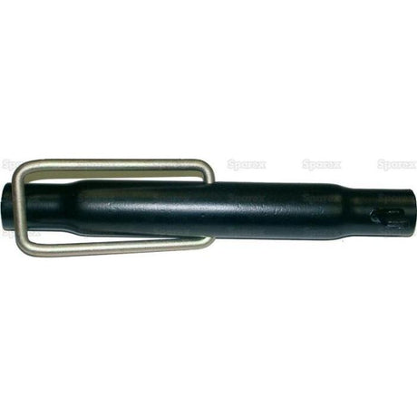 Close-up of the Sparex Top Link Centre Tube - S.29427, a black cylindrical agricultural tool component with a metal handle, set against a plain background. Ideal for various farming needs.