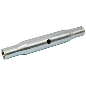 A suitable object would be the Top Link Centre Tube - S.323 from Sparex, which features a silver metal tubular design with tapered ends and a small central hole.