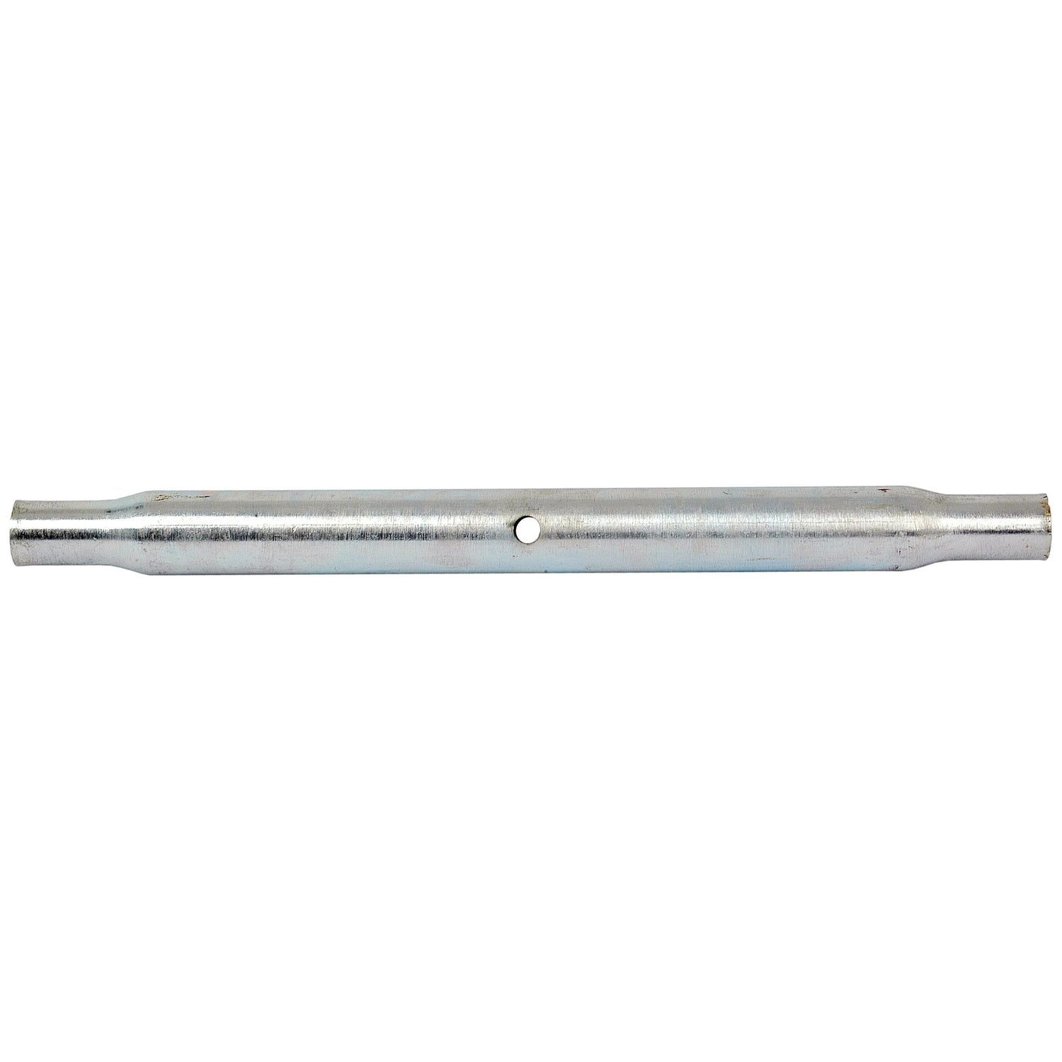 The Top Link Centre Tube - S.331 by Sparex is a metal rod featuring a small hole in the center and two slightly tapered ends, making it suitable for various manufacturing applications.