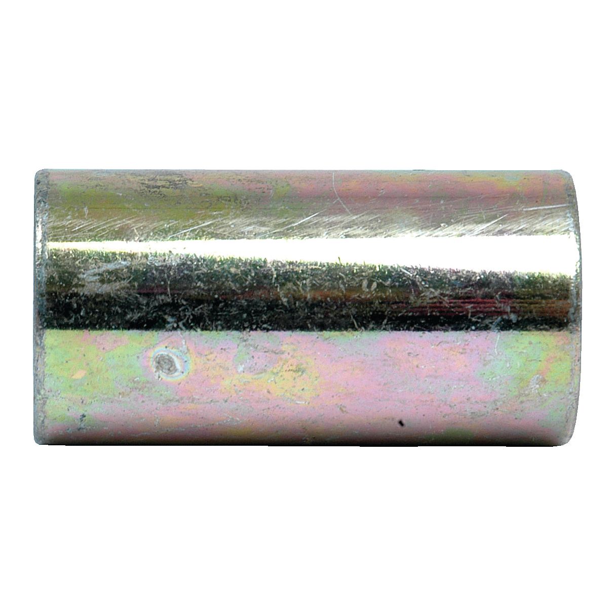 A cylindrical metal object with a reflective surface, showing some minor scuffs and imperfections, resembling a Sparex Top Link Conversion Bush (Cat. 2 to 1) - S.353 at a 2 to 1 scale.