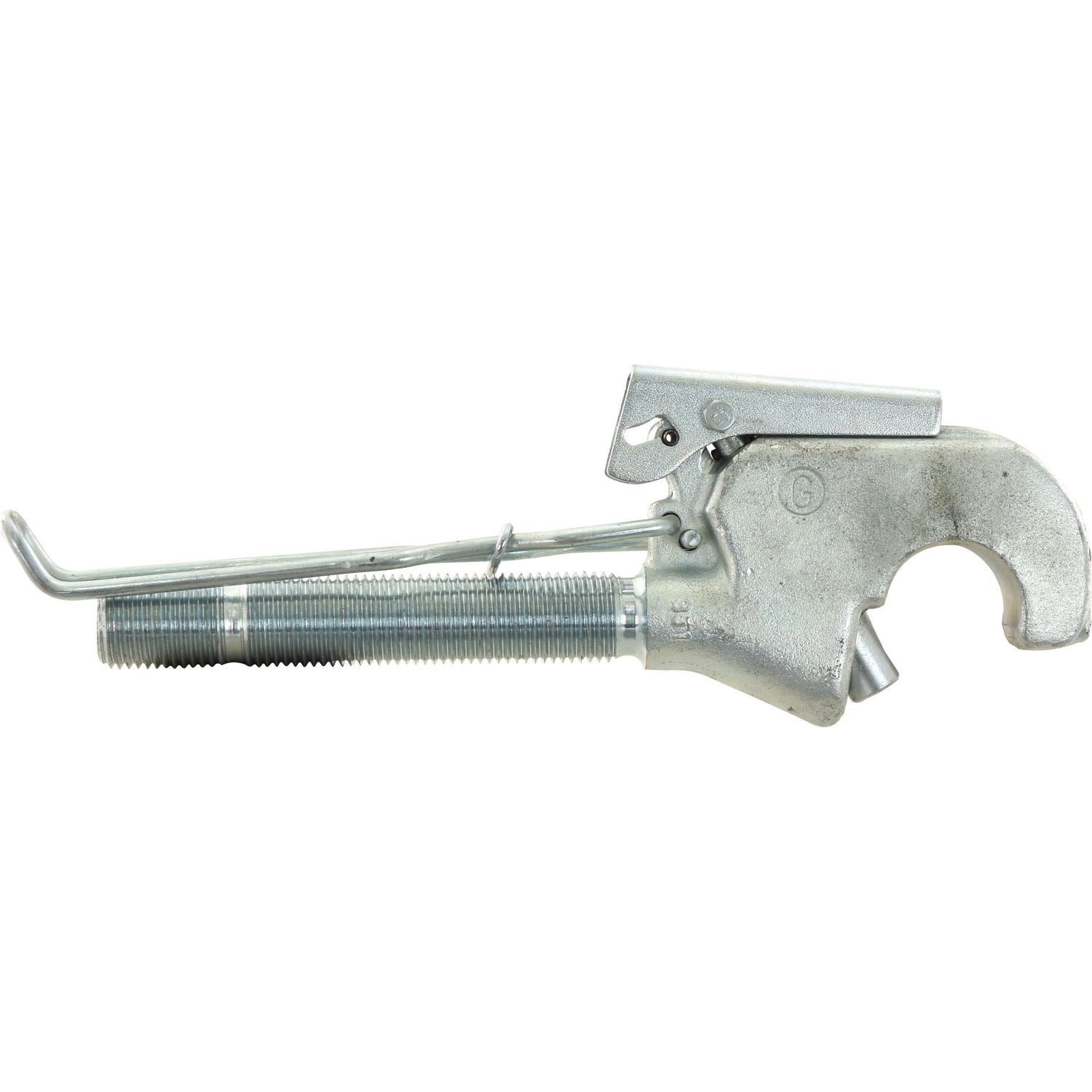 A silver Top Link Forged Hook - Cat. 2 from Sparex, featuring a threaded M30 x 3.00 (RH) rod and a durable clamping mechanism, is displayed on a white background, ideal for various towing applications.