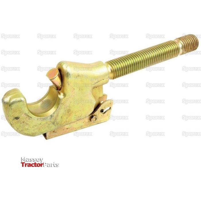 A metal steering arm called the Top Link Forged Hook End, RH (Cat. 2) - S.14292 by Sparex is used in tractor parts. The arm features a bolt and screw mechanism for attachment and is suitable for Massey tractors, with the "Massey Tractor Parts" logo on the image.