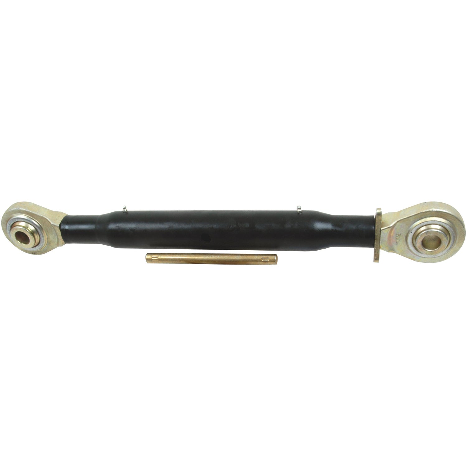 A Sparex Top Link Heavy Duty (Cat.2/2) Ball and Ball, M36 x 3.00, with a minimum length of 635mm and gold-colored connectors on either end, paired with a separate gold-colored pin placed in front of it - S.16841.