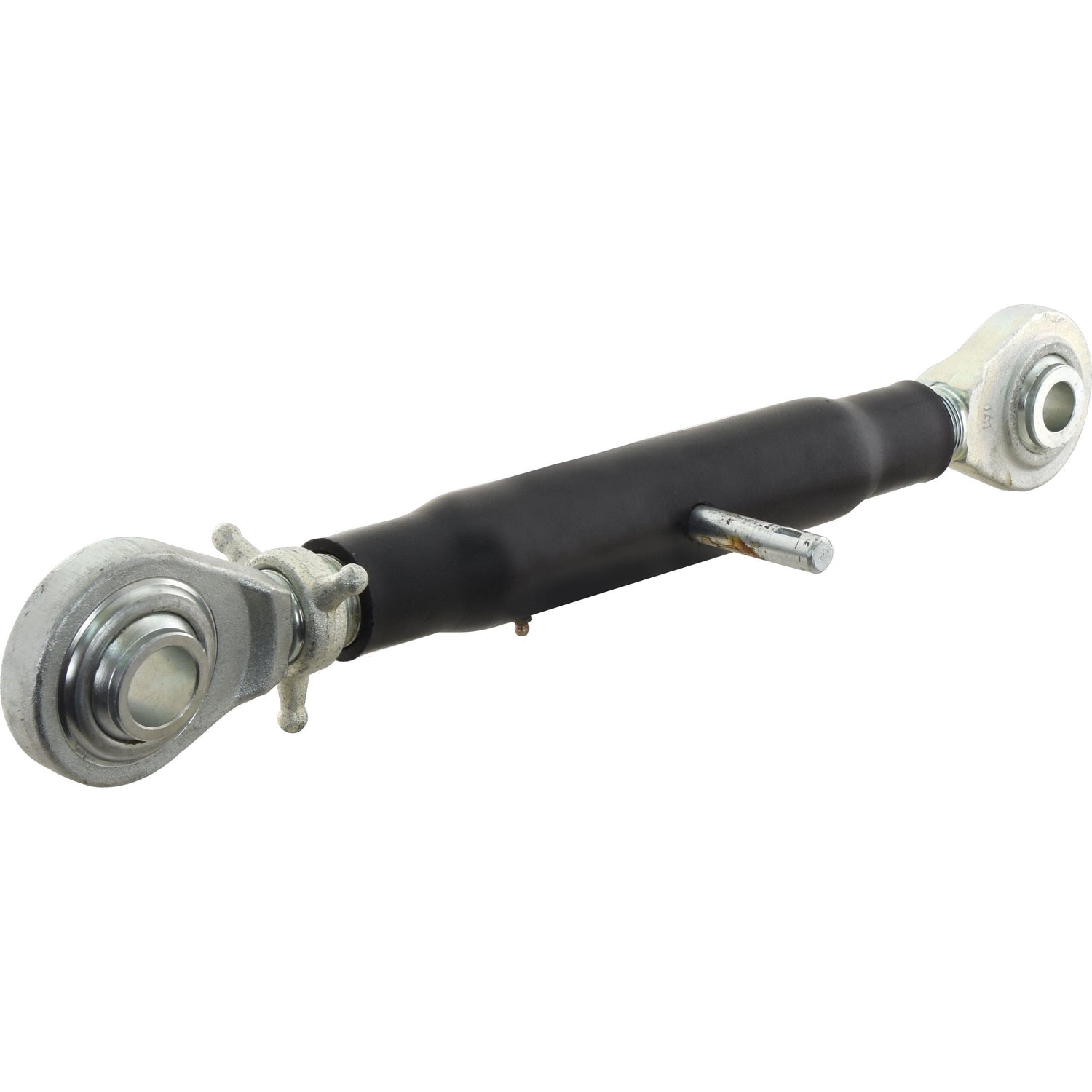 Introducing the Sparex Top Link Heavy Duty (Cat.2/3) Ball and Ball, M40x3, with a minimum length of 540mm - S.52382: This robust metal automotive part boasts a black center section and ball joints at both ends. With its rotating mechanism and small pin, it is perfect for various applications and also serves as a dependable tractor implement.