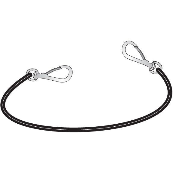 Illustration of a Sparex Top Link Hook Release Cord (Sparex Part No. S.33017), a 1.5-meter black bungee cord with metal hooks on both ends, perfect for Top Link Hook Release Cord applications on Landini tractors.