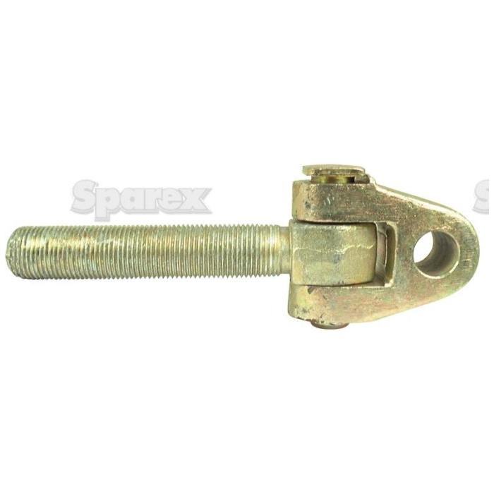 The Sparex Top Link Knuckle Thread - Cat.28mm with an M36x3 - LH thread size and Sparex part number S.13987 is a metallic turnbuckle suitable for Massey Ferguson, featuring a threaded rod and an eyelet end fitting with a 28mm hole.