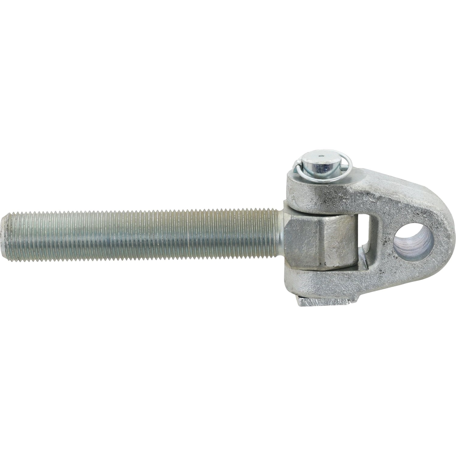 Introducing the Sparex Top Link Knuckle Thread, Cat.28mm, with an M36x3 right-hand thread size, part number S.29337. This high-quality metal turnbuckle features a threaded rod and an eye loop at the end, secured with a bolt and nut. The overall length is 318mm, including a hole of 28mm and a thread length of 190mm.