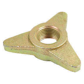 Introducing the Top Link Locking Collar (Cat. 2/3) - S.16850 by Sparex; a brass-finished, heavy-duty wing nut with a three-pronged design and threaded central hole featuring an M36 thread size.