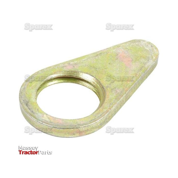 The Top Link Locking Collar (Cat. 2) - S.3497 by Sparex is a heavy-duty metal plate featuring a large circular hole that slightly tapers towards one end. The background is white with faint watermark text elements visible, and the thread size of 1 1/4'' is indicated.