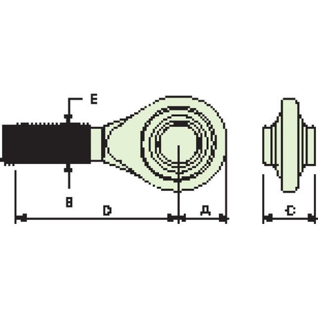 Technical diagram of the Top Link Locking Collar (Cat. 1/2) - S.348 by Sparex with measurements marked from A to E, shown from two perspectives: side view and front view. The component features a circular head, a cylindrical body, and specifies the UNC thread type along with the thread size.