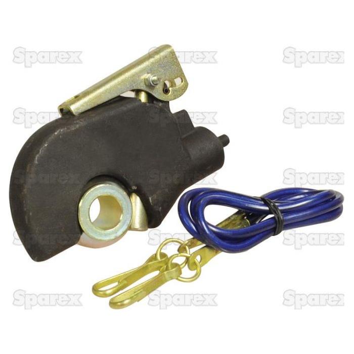 The Top Link Weld On Hook - Cat. 3 by Sparex (Part No. S.33023) features a robust black housing, a durable metal contact point, and bundled blue wiring with two yellow connectors. Its hook design ensures easy installation, making it an essential part of any setup.