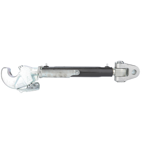 The AGCO Massey Ferguson - Top Link with Hook End (3715680M94), featuring adjustable turnbuckles with metal hooks on both ends, is captured against a white background. This component is ideal for tractor parts and perfectly compatible with Massey Ferguson models, making it a reliable and sturdy choice for those needing quality DYNA 4 components.