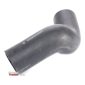 Close-up image of a black, curved rubber hose with the part number "3596204M1" printed on it. The background is plain white. The logo "AGCO" is visible at the bottom left corner. This Massey Ferguson - Top Radiator Hose is compatible with Massey Ferguson 300 Series models, ensuring your Perkins engine runs smoothly.