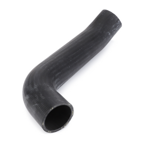 The Fendt - Top Radiator Hose - 515200050040 by AGCO is a black, L-shaped rubber hose with a textured surface, crafted using high-quality materials suitable for Fendt models.