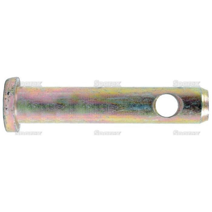 The Sparex Top link pin 19x76mm Cat. 1 - S.15012 is a cylindrical metal pin featuring a large hole near one end and a flat circular head at the other, engineered for use with wedge lock washers to create an efficient bolt securing system.