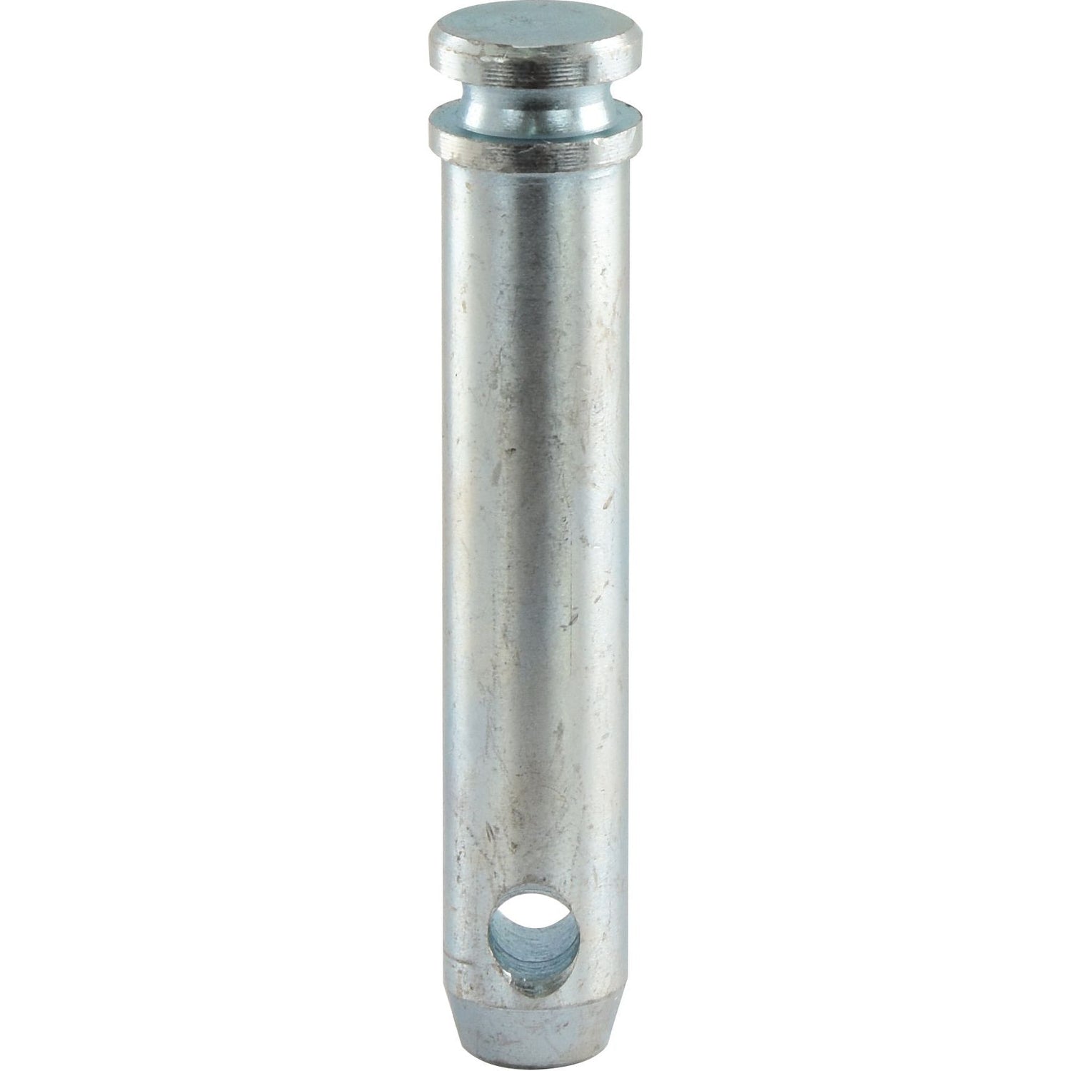 Introducing the Sparex Top Link Pin 25x105mm Cat. 2 (Part No. S.425) - a precisely engineered cylindrical metal pin featuring a hole near the bottom and a flat, circular top.