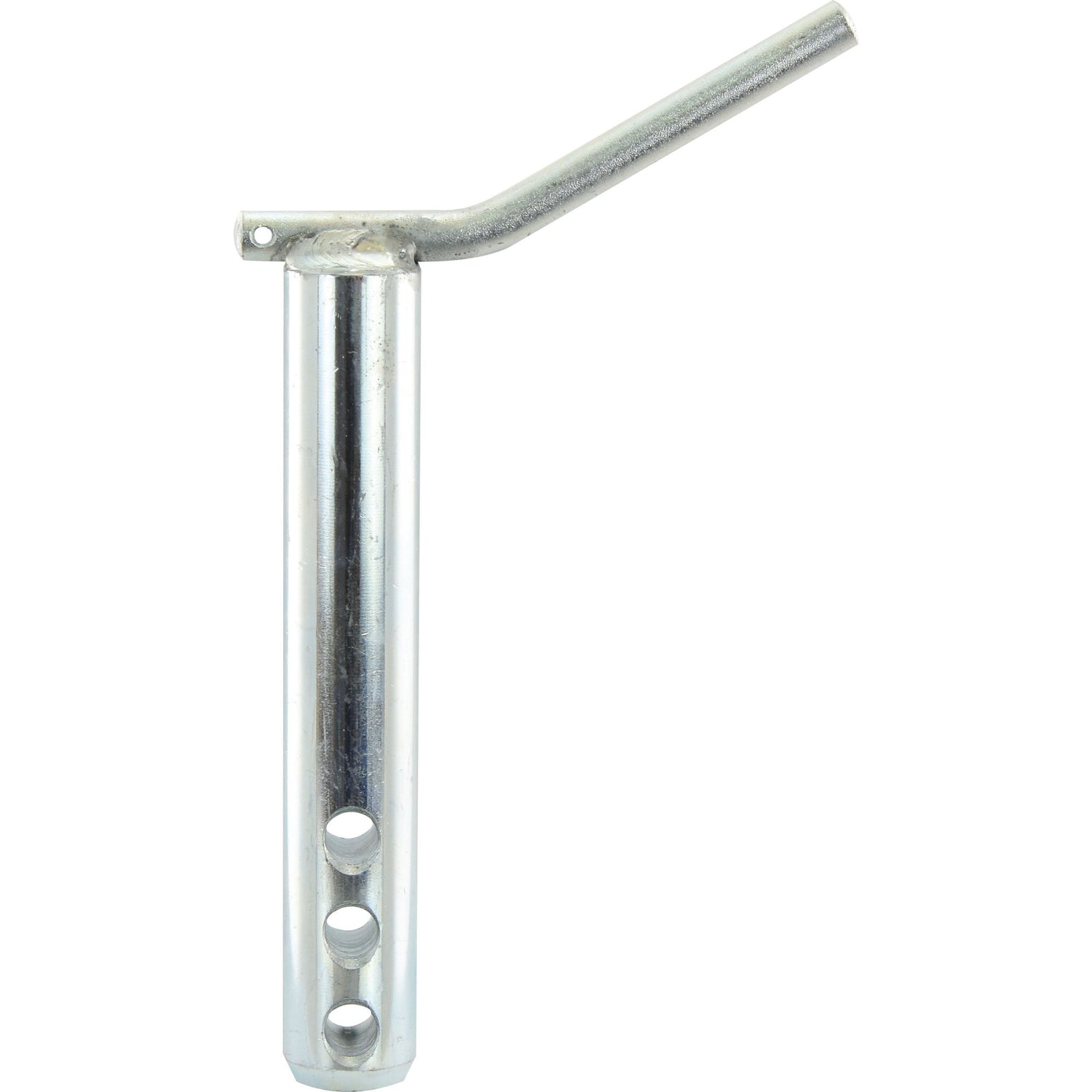 Introducing the Sparex Double Shear Pin, a robust top link pin featuring a bent handle, three holes along the shaft, and a 32mm diameter for secure attachment. The Top Link Pin - Double Shear 32x130-152-175mm Cat.3 (Sparex Part No.S.21662) is designed to ensure durability and reliable performance in various applications.