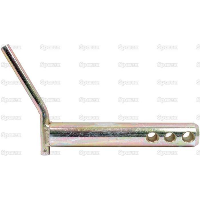 The Top link pin - Double shear 32x130-152-175mm Cat.3, Sparex Part No.S.21662, features a metal tube with an angled top and three circular holes along one side. The text reading "Sparex" is visible in the background. Ideal for 32mm fittings, it boasts a double shear pin for enhanced durability.
