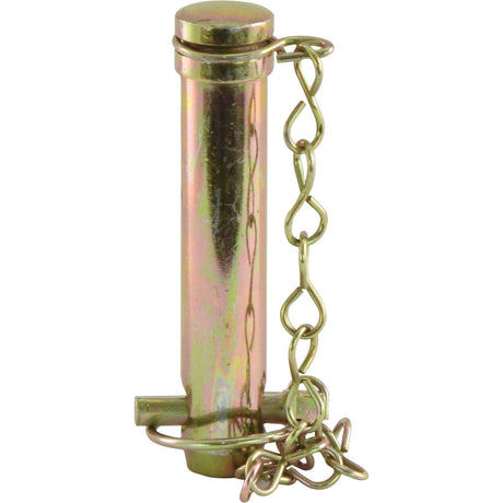 Introducing the Sparex Top Link Pin & Chain 25x102mm Cat. 2 (Part No. S.5364), a metal hitch pin featuring a round head, an attached safety chain, and a working length of 102mm—perfect for your equipment needs.