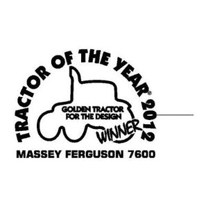 The AGCO Massey Ferguson - Tractor of The Year Decal (Part Number: 4381910M1) proudly designates the Massey Ferguson 7600 as the 2012 Tractor of the Year and Golden Tractor for the Design winner, featuring innovative Dyna-VT technology.