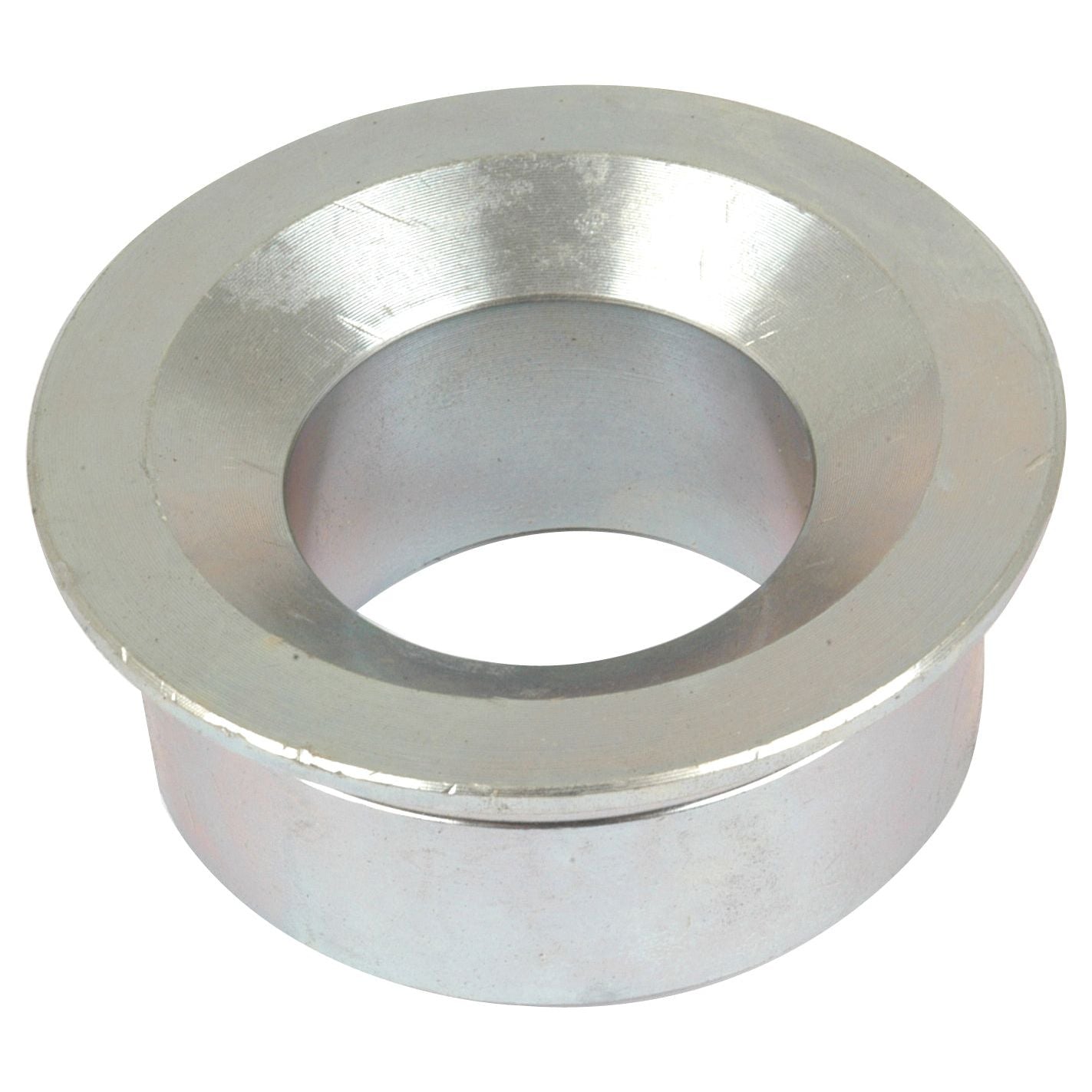 The Sparex Towing Eye Bush 33 x 55 x 65mm | Part No.S.56836 is a metallic, cylindrical shim with a wide, flat top and a central hole, commonly used in mechanical or automotive applications such as securing a trailer hitch eye.