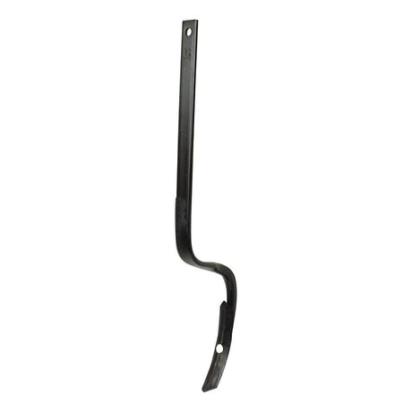 The Sparex Track Eradicator Tine Rear Facing Tine (32mm x 10mm x 695mm with Point), also known as Sparex Part No.S.78207, is a high-quality black metal bracket featuring two small holes and a unique curved design in the middle, making it perfect for use with Universal Tractors.