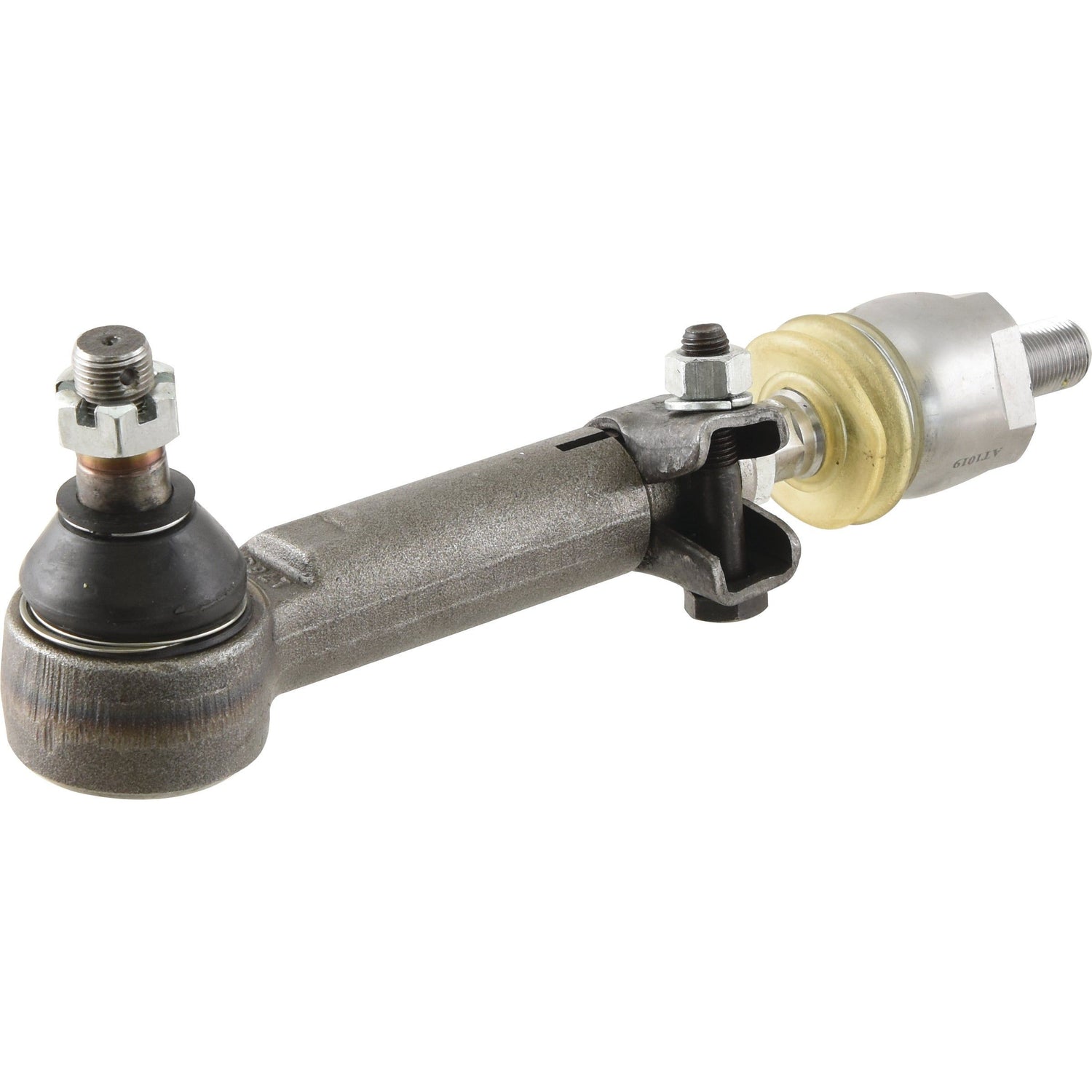 The Track Rod/Drag Link Assembly Kit (Sparex Part No.S.148976) from Sparex is an automotive tie rod end featuring a threaded bolt at one end and a ball joint housed in a metal casing at the other. This component is used for steering linkage in vehicles and can also function as an adjustable inner axle joint compatible with Case IH models.