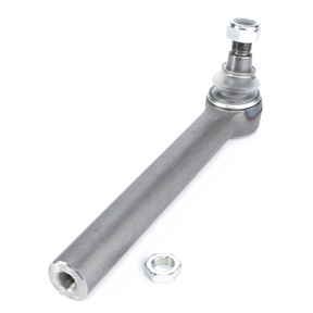 An AGCO Massey Ferguson track rod end (part number 3764028M2) with an accompanying nut placed beside it, isolated on a white background, compatible with Massey Ferguson tractors from the 300 and 4200 Series.