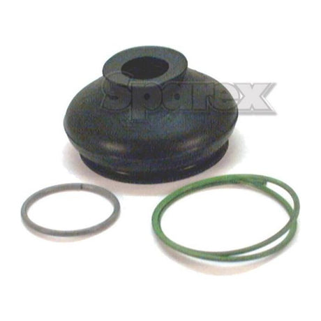 The Sparex Track Rod End Rubber Boot - S.31486, featuring a black rubber seal with a circular opening, comes with a thin gray ring and a green circular band, all displayed against a white background. This set is designed to ensure durability and performance for various applications.