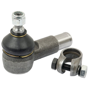 The Sparex Track Rod (Product Code: S.65062) is a 100mm long metal automotive tie rod end, featuring a 3/4" x 16tpi female thread. It comes with a bolt on top and has an adjacent attached clamp, complete with a Sparex bolt and nut.