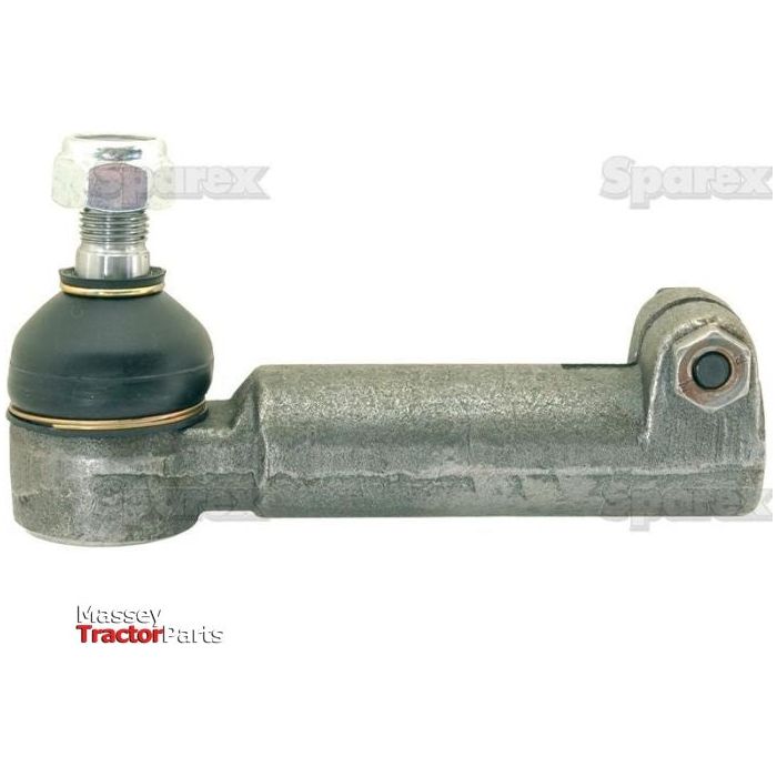 Close-up view of a metal tractor part, specifically the Track Rod S.60913 with a threaded end and a rubber cover, labeled 'Massey Tractor Parts' and 'Sparex.' The piece features a female thread for easy installation and measures 149mm in length.