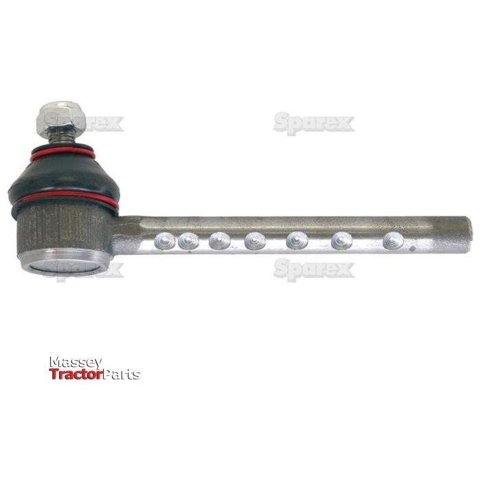 A metallic track rod, measuring 200mm and featuring multiple drilled holes as well as a bolted joint at one end, sits against a white background with "Massey Tractor Parts" visible in the lower left corner. This high-quality component is essential for any Massey Ferguson model and perfectly fits Sparex's standards.