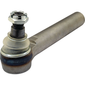 Close-up view of a metal automotive tie rod end with a nut attached on top, featuring a bulging joint and cylindrical extension. This Sparex Track Rod (S.70598), measuring 220mm in length, includes an M18 x 1.5 RH female thread for secure attachment.