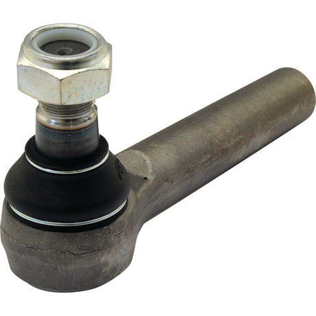 A metal automotive tie rod end with a threaded bolt and nut, featuring a black rubber dust boot and Sparex Track Rod S.58740, 225mm in length, M28 x 1.5 RH female thread - straight.