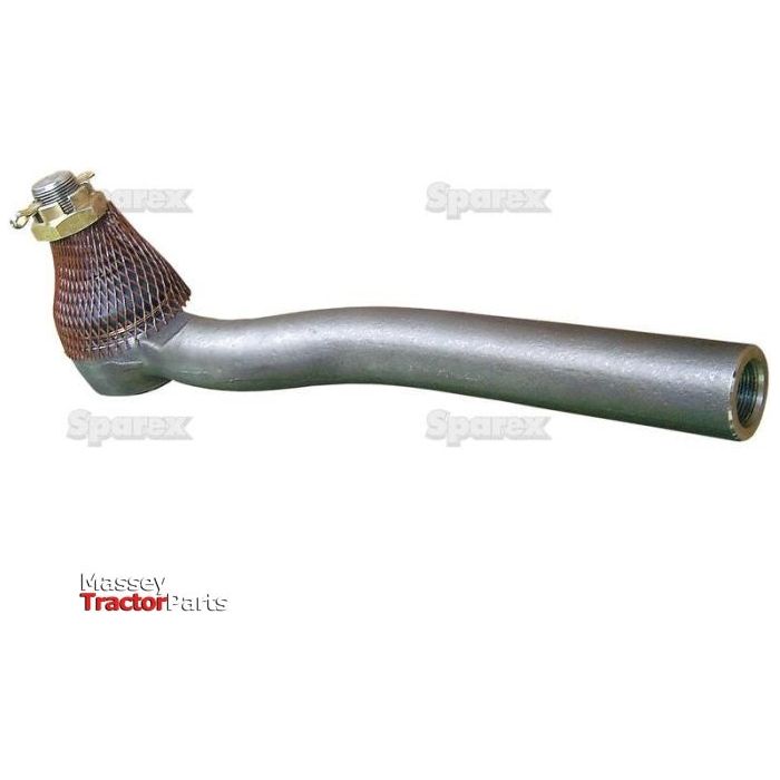 Curved metal pipe with a threaded coupling and a mesh filter at one end, labeled "Track Rod, Length: 295mm - S.21199," featuring an M24 x 1.5 RH female thread. Ideal for Massey Tractor Parts-compatible components by Sparex.
