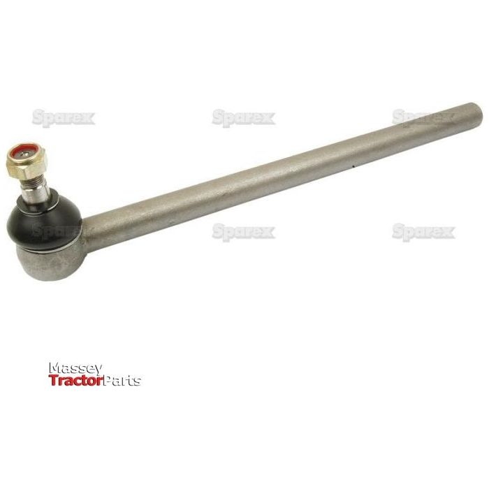 The Track Rod, S.65064 by Sparex, is a high-quality metal tractor part featuring a 390mm cylindrical rod with an outer side thread for secure attachment and a ball joint on one end. The rod is labeled "Massey Tractor Parts.