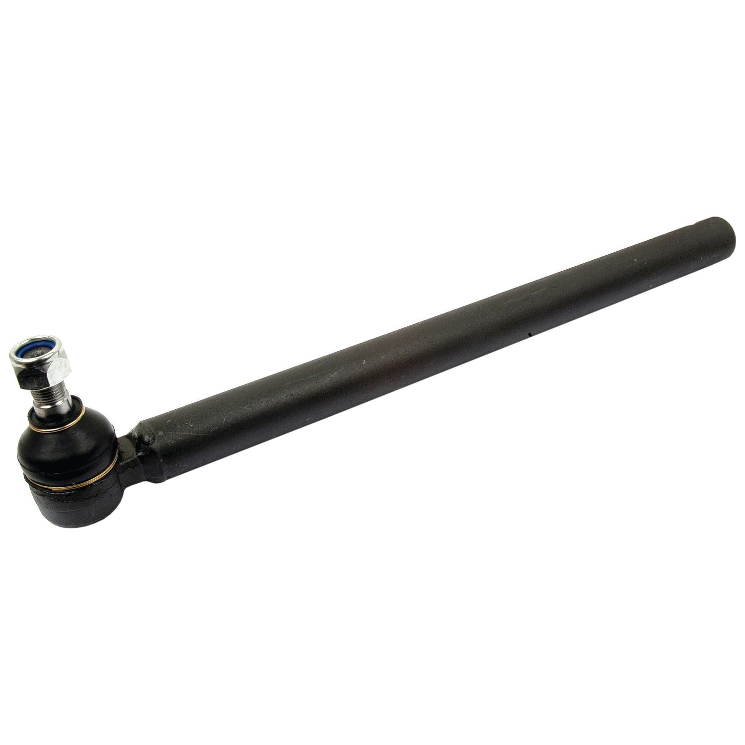 The Sparex Track Rod, S.65066, is a black automotive tie rod end that features a 459mm cylindrical metal rod attached at one end and a spherical joint with a locking nut at the other, complete with optimized thread length for secure fitting.