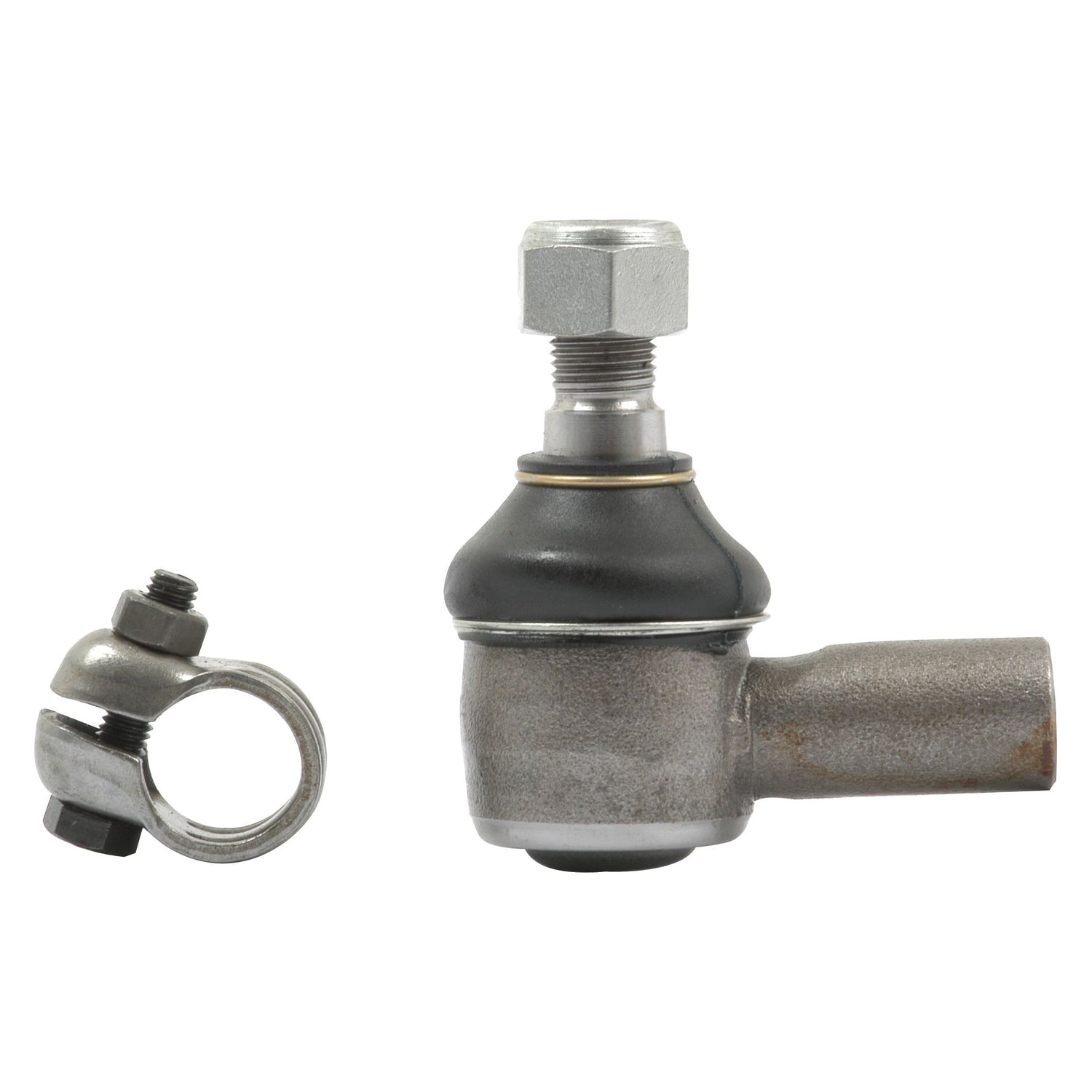 The Sparex Track Rod (S.71113), which is 60mm in length, comes with a metallic ball joint featuring an 11/16" x 18tpi female thread and nut, along with a separate metal clamp that includes a bolt and nut.