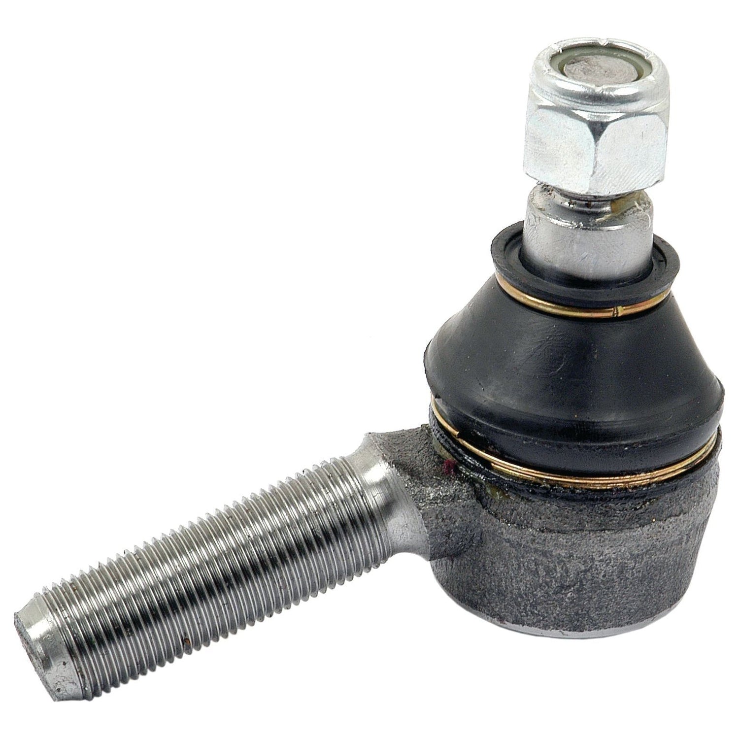 Close-up of a Sparex Track Rod (S.42161), a threaded metal automotive ball joint with a rubber seal and hex nut, featuring a precise 19tpi male thread, on a white background. This part measures 76mm in length.