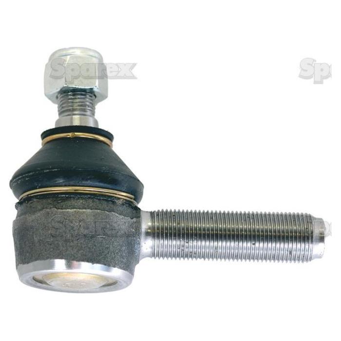 A close-up of the Track Rod, Length: 89mm - S.41962 by Sparex displays a metallic mechanical component with a threaded bolt and ball joint, featuring a rubber gasket and washer. The detail highlights the precision of its male thread in a straight configuration.