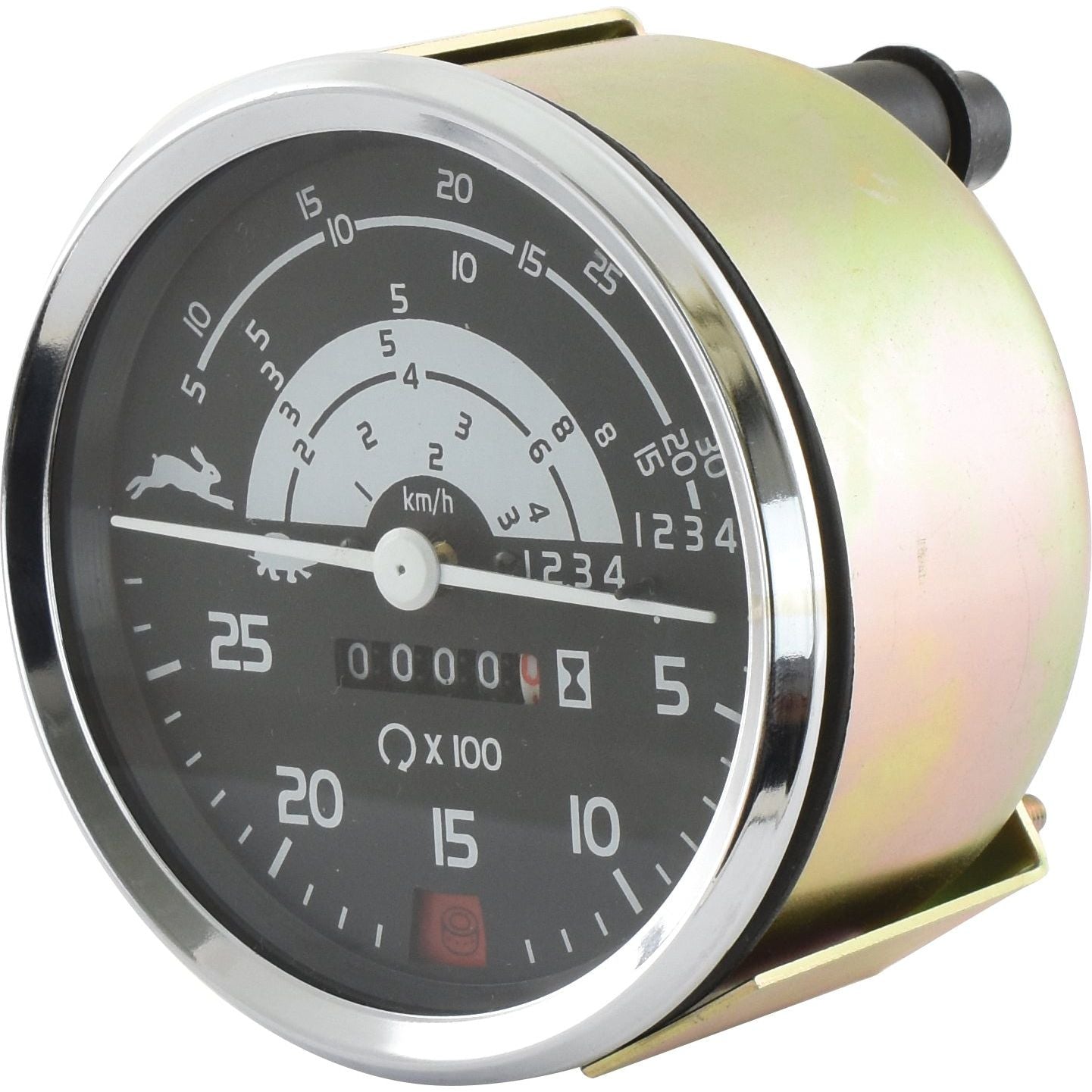 A close-up of the Tractormeter (KPH) with a chrome rim, showing speed in km/h and featuring an odometer with numbers 1234, complements the durable Renault parts from Sparex perfectly.