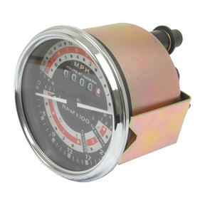 The Sparex Tractormeter (MPH) - Part No. S.41073, is a black analog tachometer encased in a metallic housing, displaying RPM from 0 to 3,500 and MPH from 0 to 55. It includes an odometer and a small hour display, making it ideal for Massey Ferguson and other models compatible with Sparex parts.