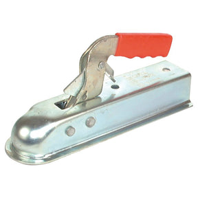 A Sparex Trailer Hitch - Female (50mm Section), identified as Part No.S.14335, featuring a red handle, is designed for securely attaching a trailer to a towing ball and effectively managing the trailer's weight.